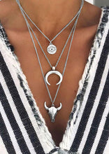 Load image into Gallery viewer, Steer Skull Moon Eye Multi-Layered Necklace
