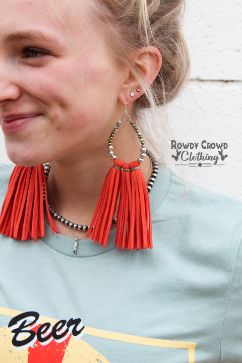 Coral Boho Cowgirl Earrings
